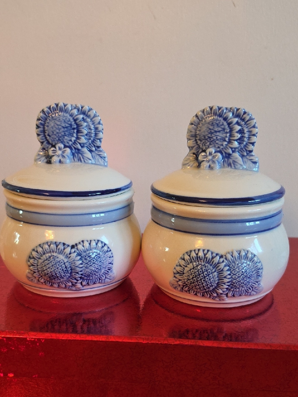 Blue and Cream Floral Ceramic Sugar Jars - Set of 2 Fantasie D'oriente Vacchetti